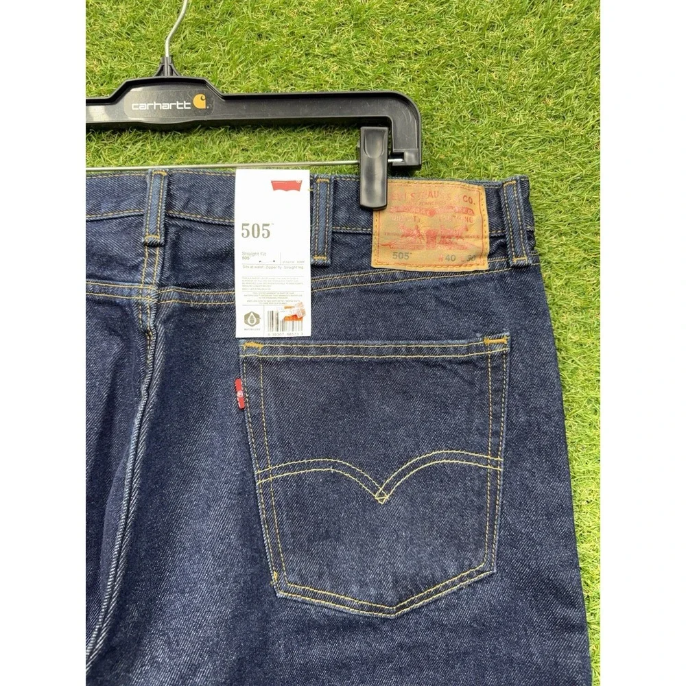 Levis 505 Jeans Mens 40x30 Blue Dark Wash Regular Straight Leg Stretch Denim NWT